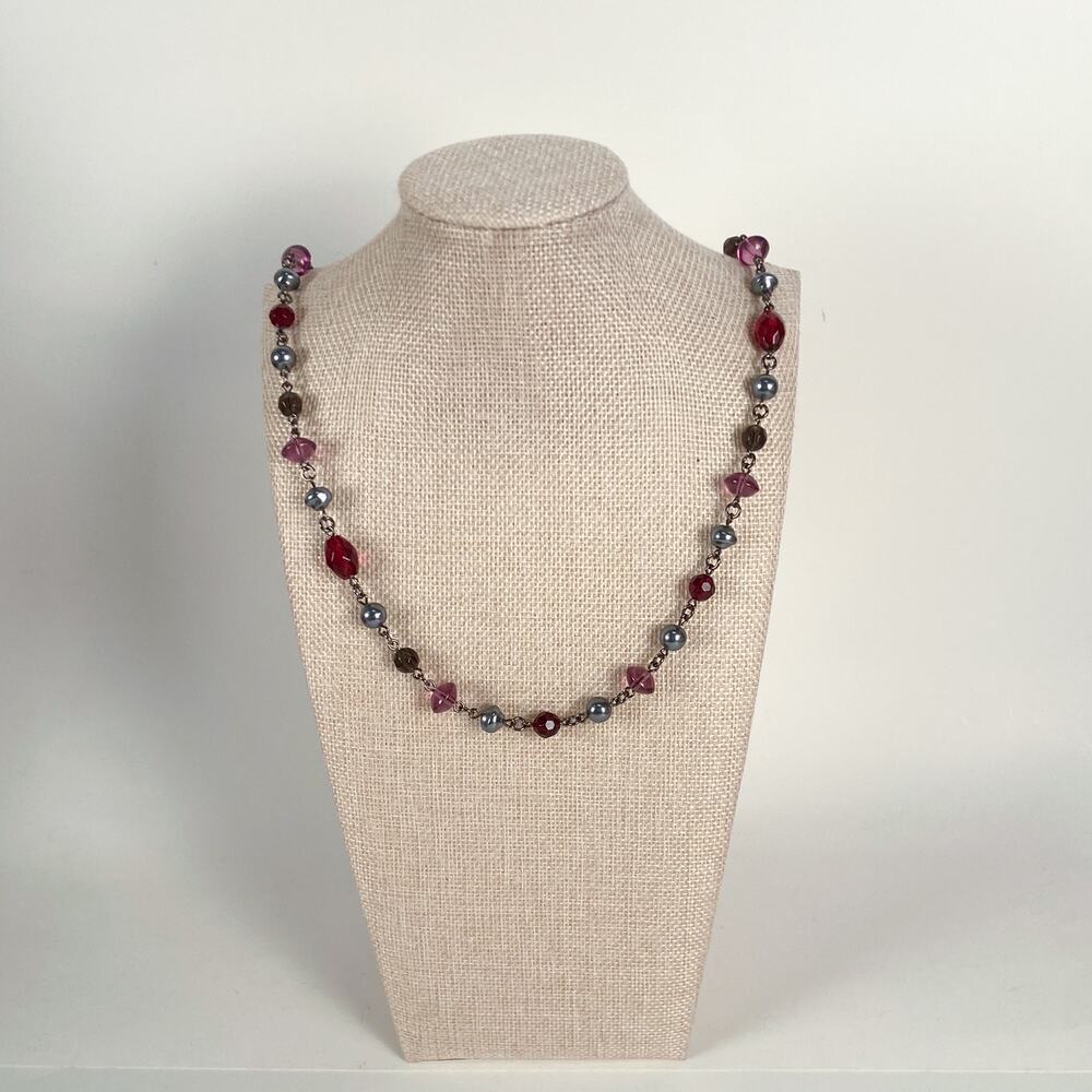 Purple and Gunmetal Grey Beaded Necklace